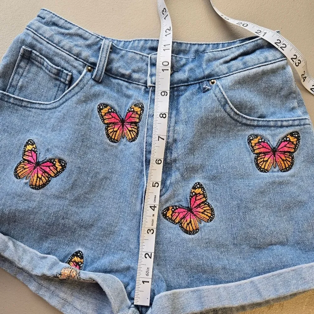Fashion Nova Butterfly Embroidered Denim Shorts